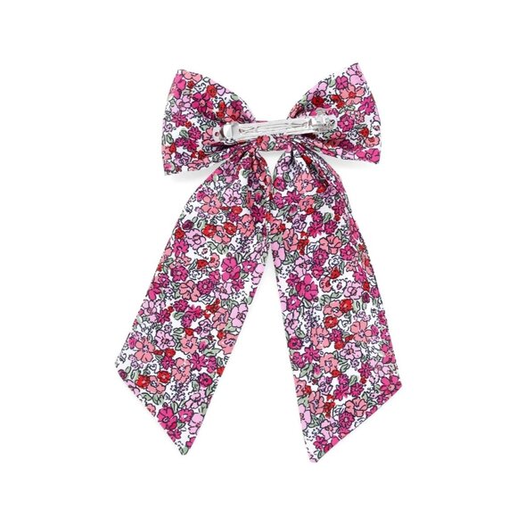 NWT Girls Pink Floral Print Jumbo 5 Inch Bow Barrette Hair Clip - Picture 2 of 2